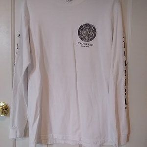 Men's long sleeve white tee with print size medium